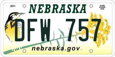 NE license plate DFW757