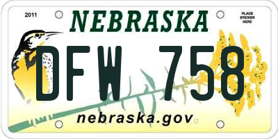 NE license plate DFW758