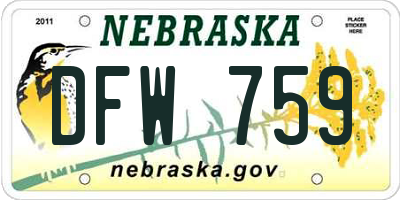 NE license plate DFW759
