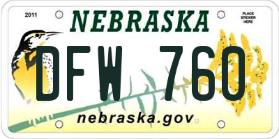 NE license plate DFW760