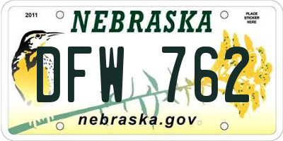 NE license plate DFW762
