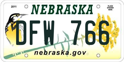 NE license plate DFW766