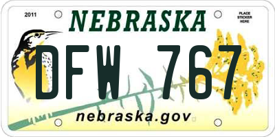 NE license plate DFW767