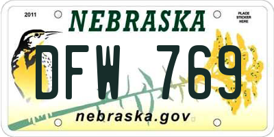 NE license plate DFW769