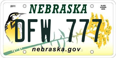 NE license plate DFW777
