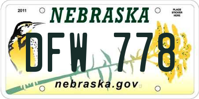 NE license plate DFW778