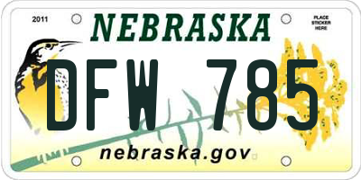 NE license plate DFW785