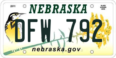 NE license plate DFW792