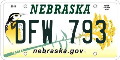 NE license plate DFW793