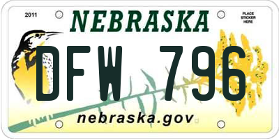 NE license plate DFW796
