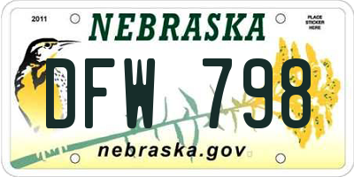 NE license plate DFW798
