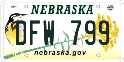 NE license plate DFW799