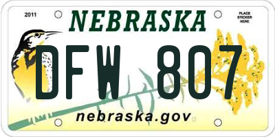 NE license plate DFW807