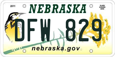 NE license plate DFW829