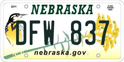 NE license plate DFW837