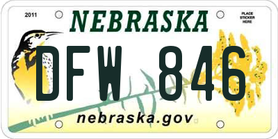 NE license plate DFW846