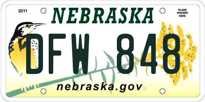 NE license plate DFW848