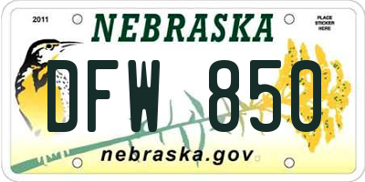 NE license plate DFW850