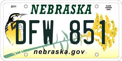 NE license plate DFW851