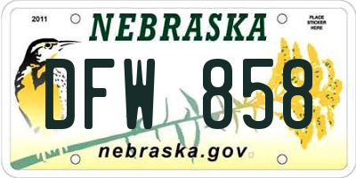 NE license plate DFW858