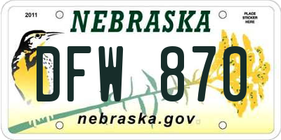 NE license plate DFW870