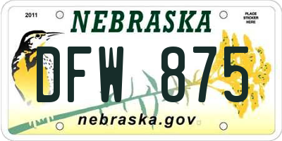 NE license plate DFW875
