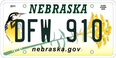 NE license plate DFW910
