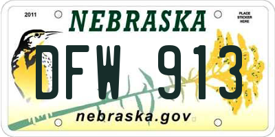 NE license plate DFW913