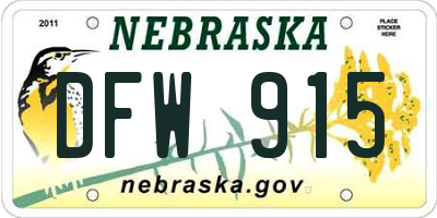 NE license plate DFW915
