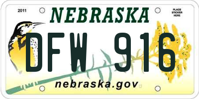 NE license plate DFW916