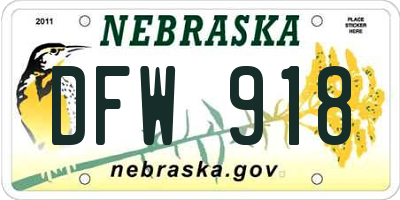 NE license plate DFW918