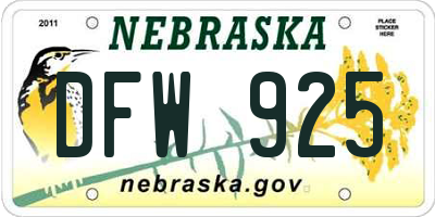 NE license plate DFW925