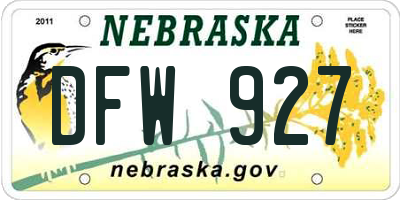 NE license plate DFW927