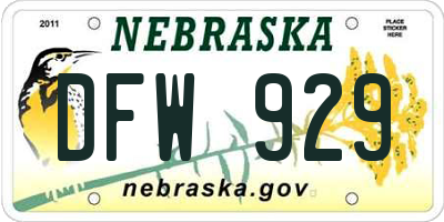 NE license plate DFW929