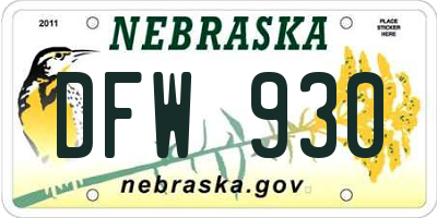 NE license plate DFW930