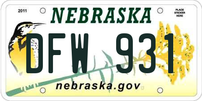 NE license plate DFW931