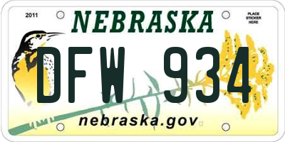 NE license plate DFW934