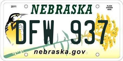 NE license plate DFW937