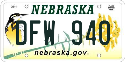 NE license plate DFW940
