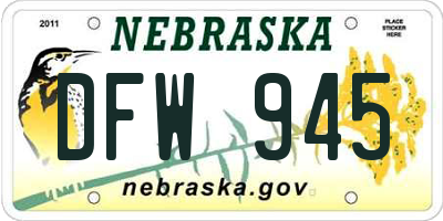 NE license plate DFW945