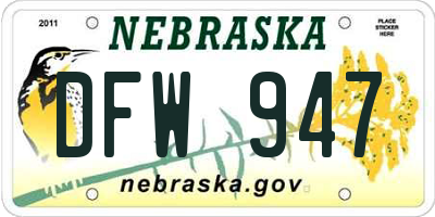 NE license plate DFW947