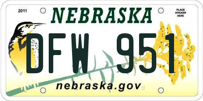 NE license plate DFW951