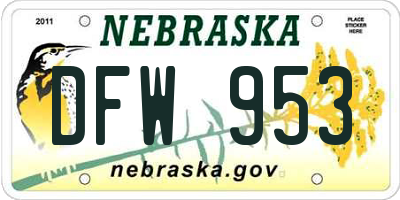 NE license plate DFW953