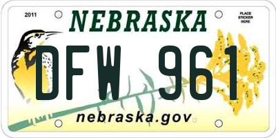NE license plate DFW961