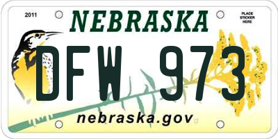 NE license plate DFW973
