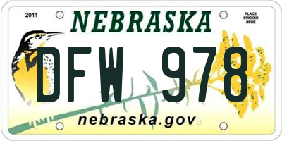 NE license plate DFW978