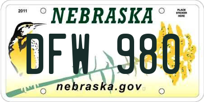 NE license plate DFW980