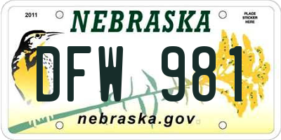 NE license plate DFW981