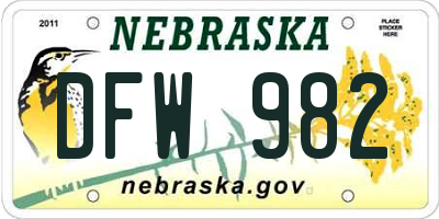 NE license plate DFW982