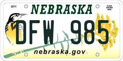NE license plate DFW985